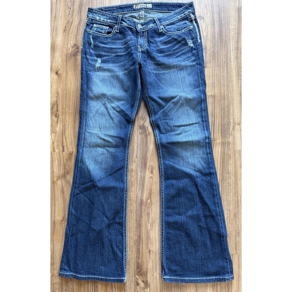 BKE Sabrina Jeans Womens 29 Denim Bootcut Flare Distressed‎ Blue Thick Stitch